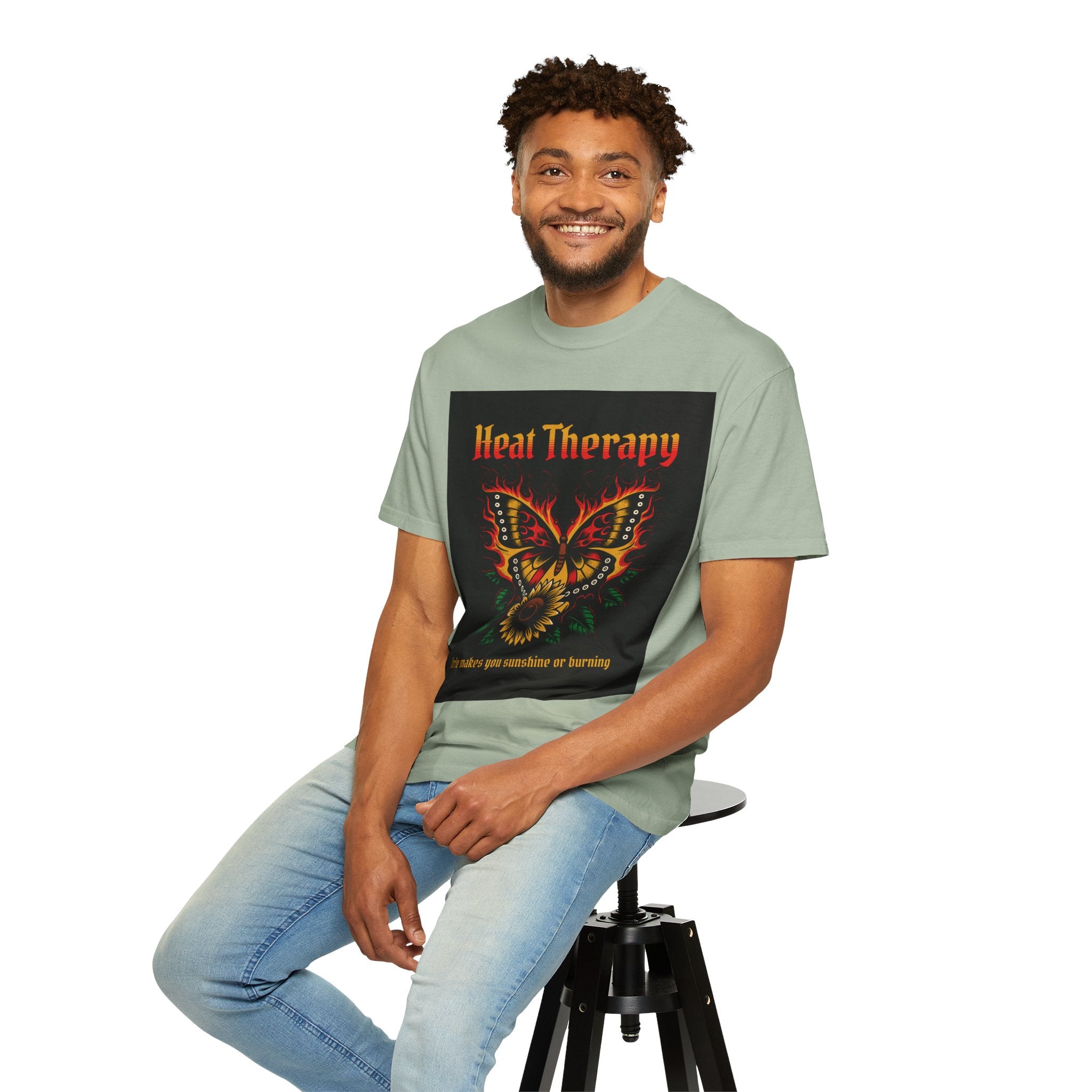 Heat Therapy Butterfly T-Shirt — Retro Floral Sunflower Design