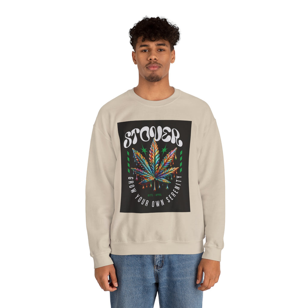 Sweatshirt — Stoner 'Grow Your Own Serenity' Colorful Cannabis Leaf Crewneck