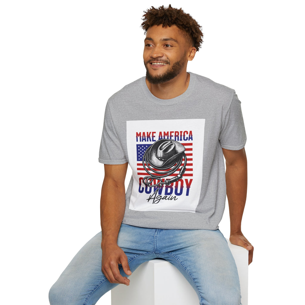 Make America Cowboy Again T-Shirt — Patriotic Western Flag Tee