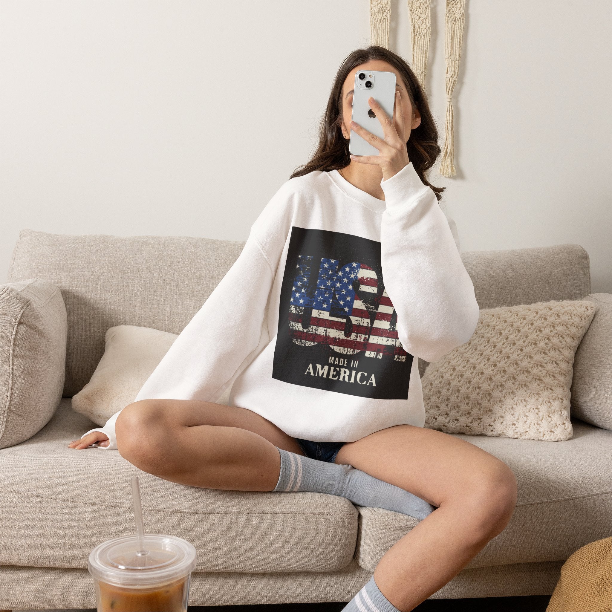 Made in America Flag Crewneck Sweatshirt — USA Vintage Patriotic Pullover