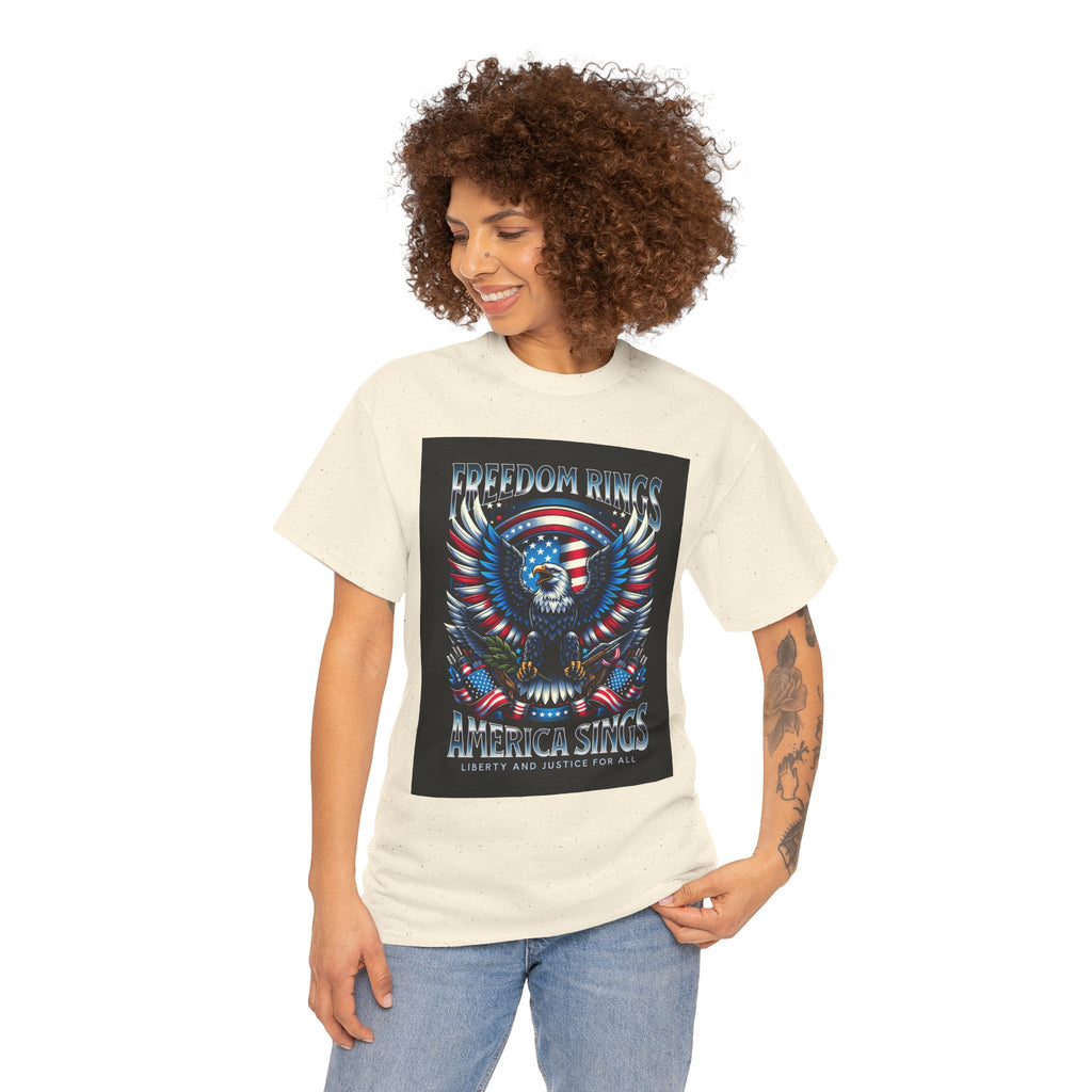 Eagle & American Flag Tee — "Freedom Rings, America Sings" Patriotic T-Shirt