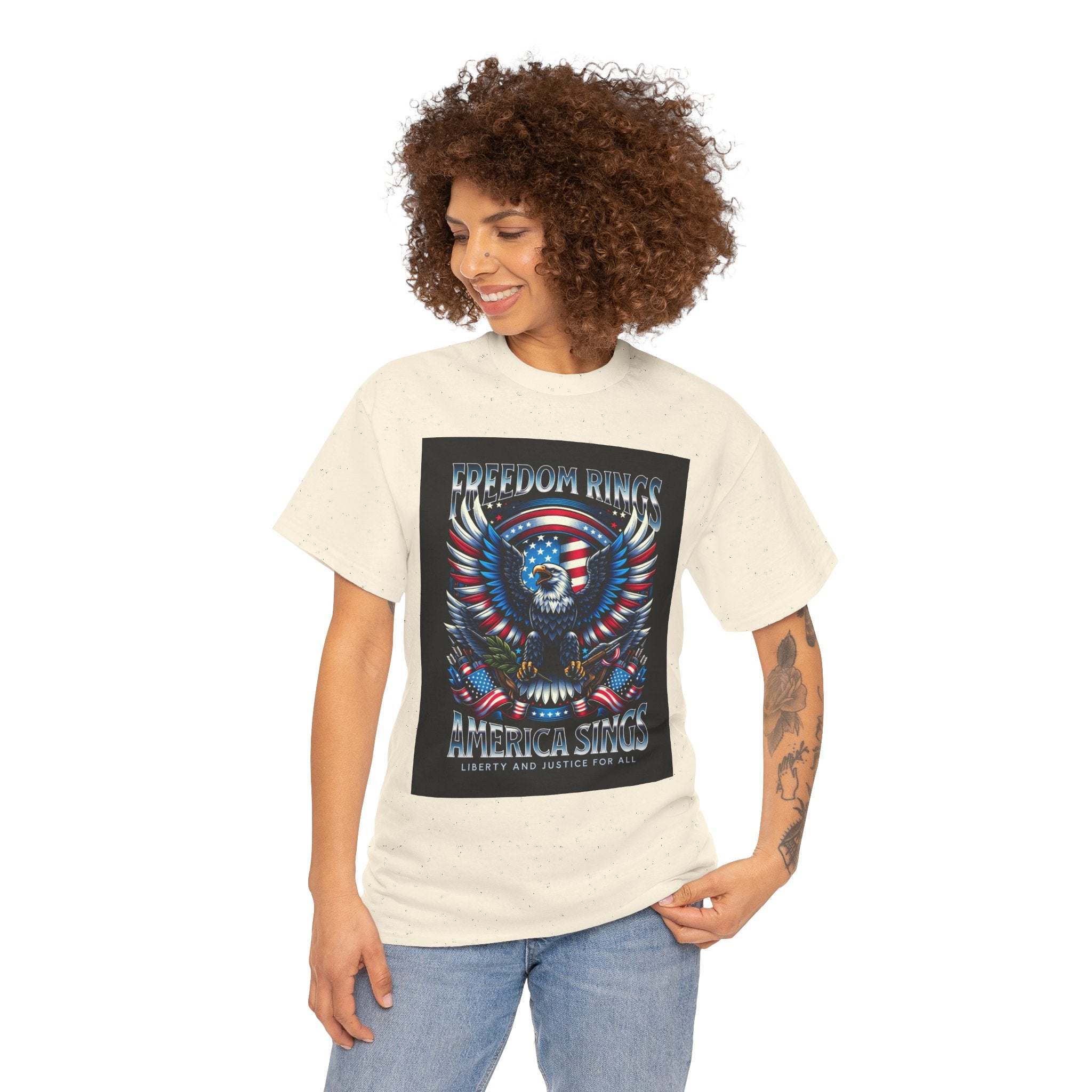 Eagle & American Flag Tee — "Freedom Rings, America Sings" Patriotic T-Shirt