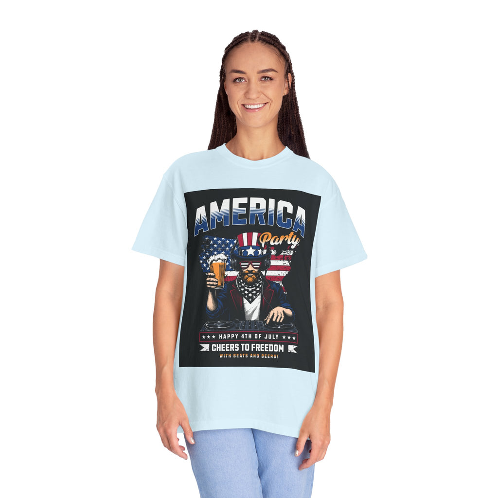 America Party T-Shirt — Cheers to Freedom 4th of July Patriotic Tee