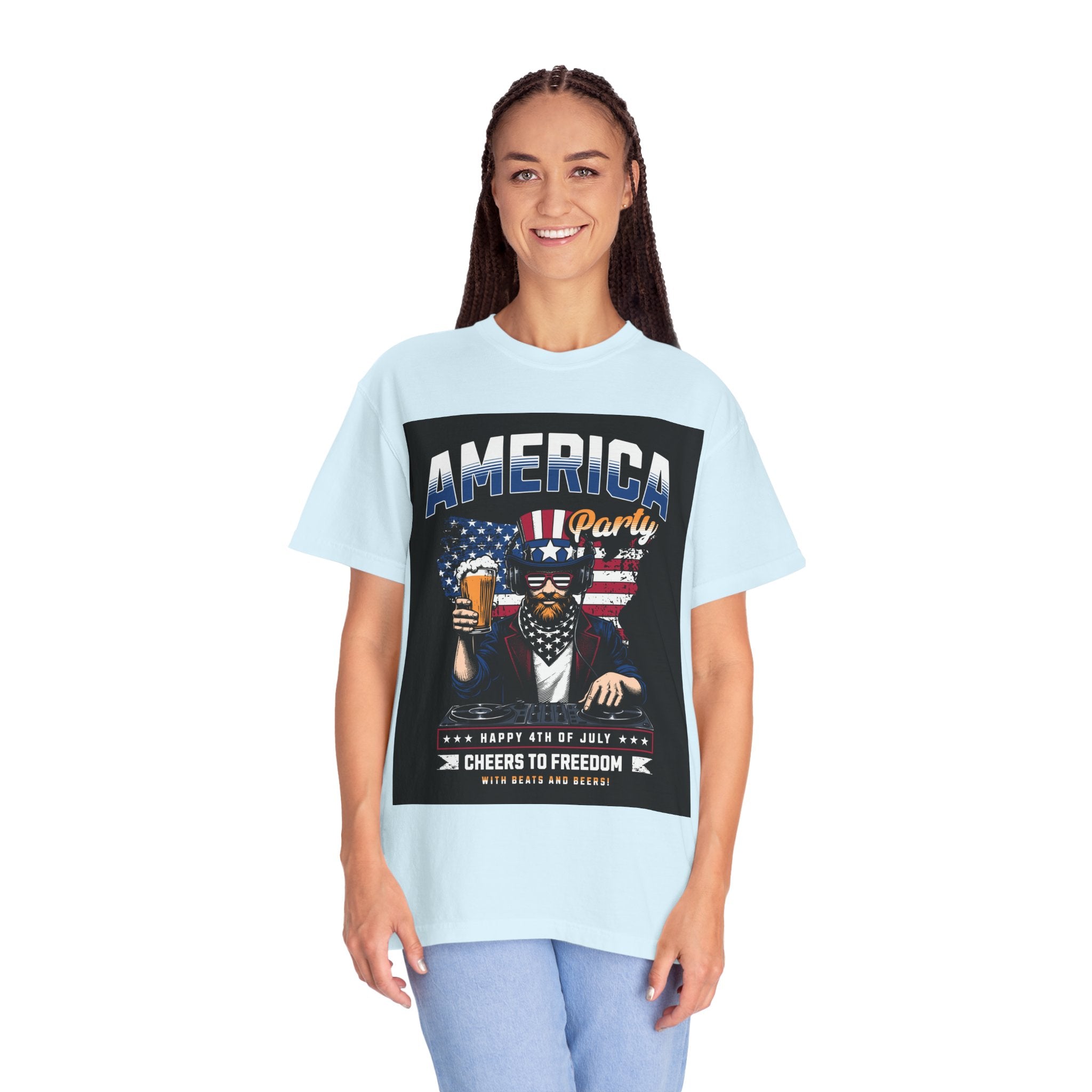 America Party T-Shirt — Cheers to Freedom 4th of July Patriotic Tee
