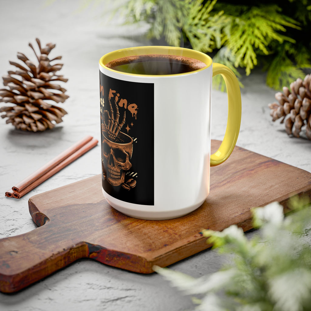Skull Coffee Mug – "I'm Fine Just Need Coffee" Gothic Ceramic Mug
