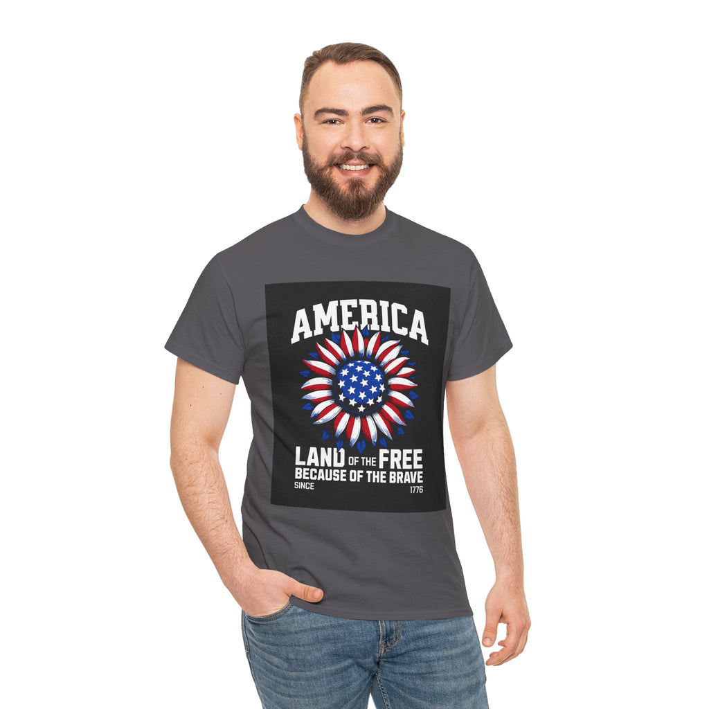 Patriotic America Tee — "Land of the Free Because of the Brave" Cotton T-Shirt