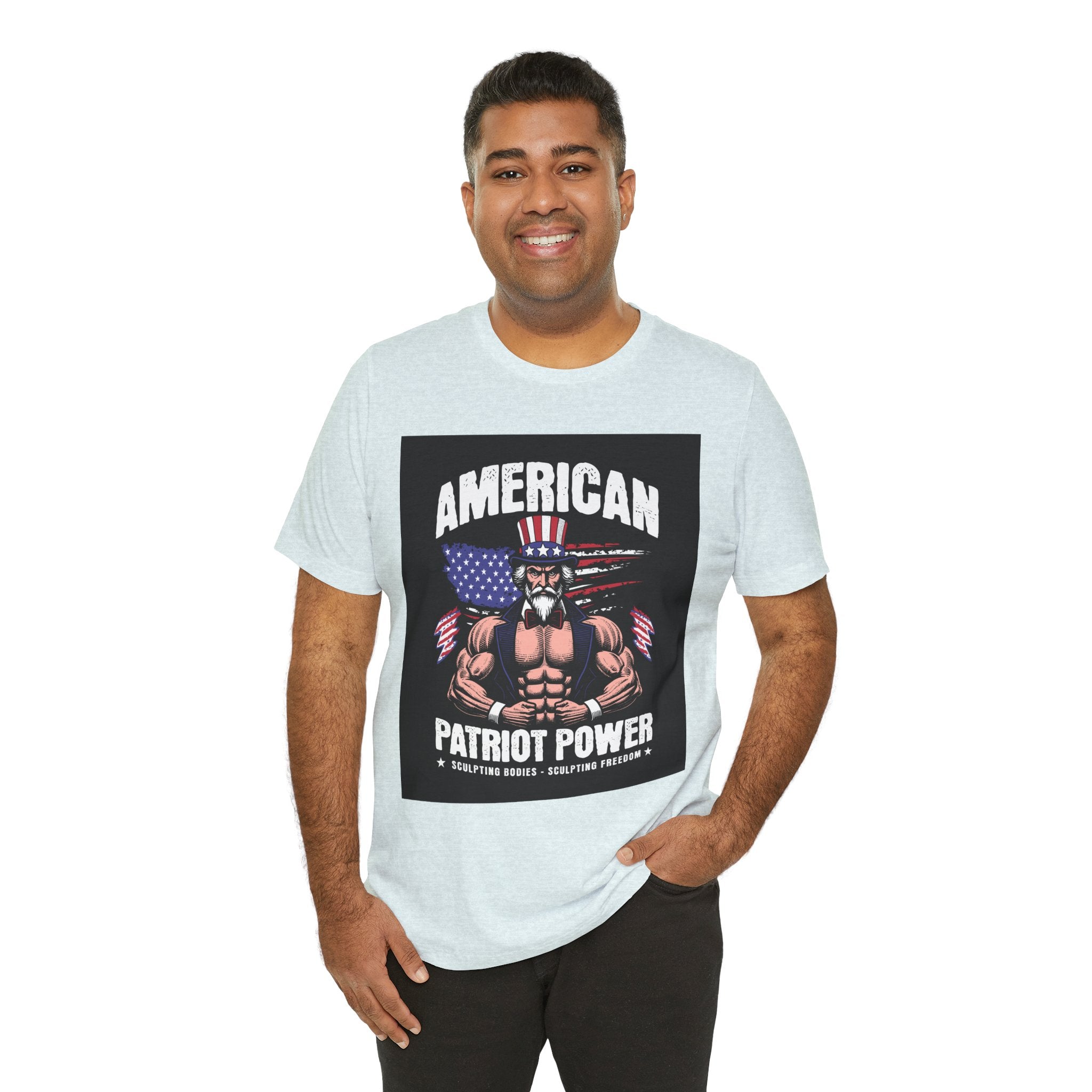 Patriot Power T-Shirt — American Flag Uncle Sam Muscle Graphic Tee