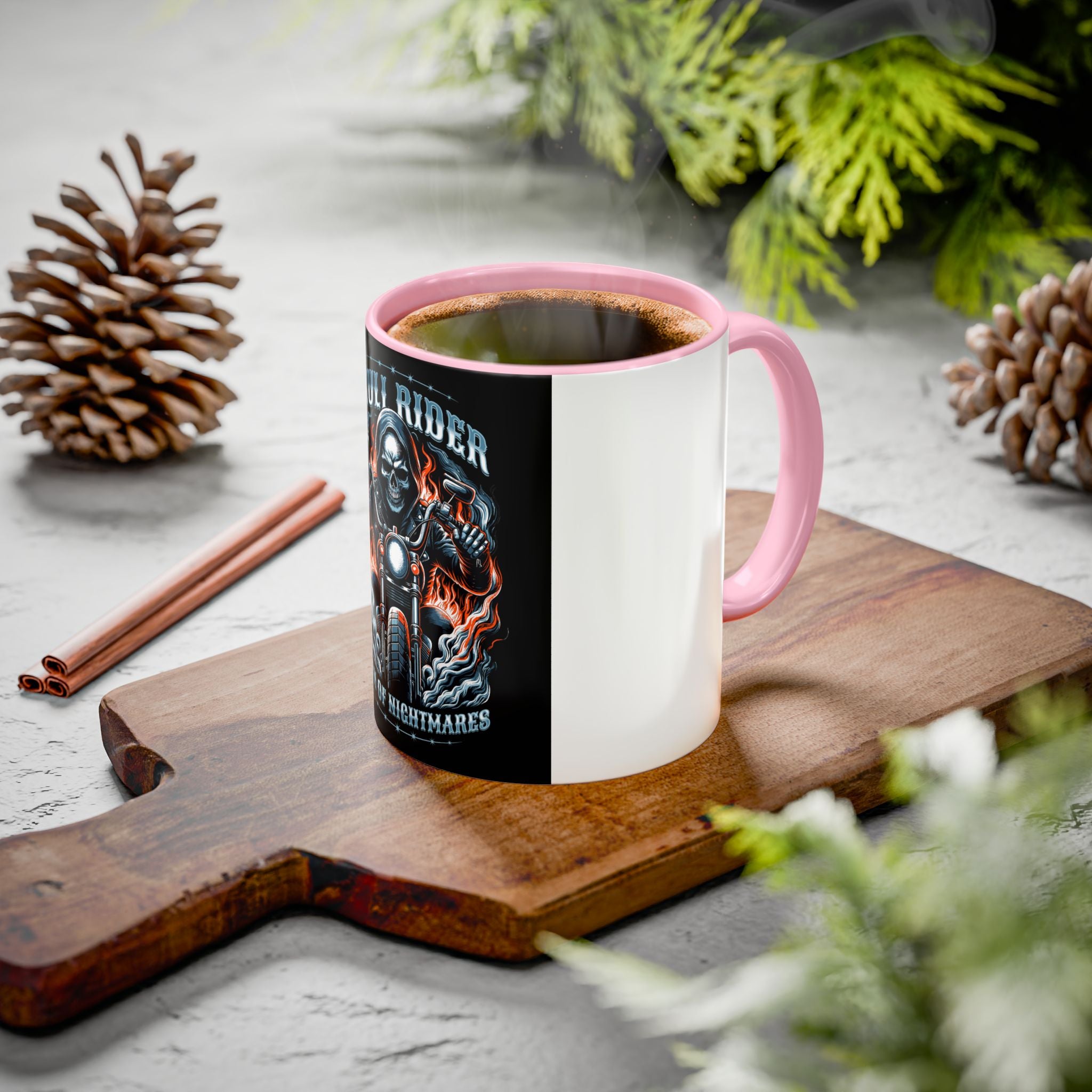 Skull Rider Motorcycle Mug – "Born of Nightmares" Biker Coffee Cup (11oz/15oz)