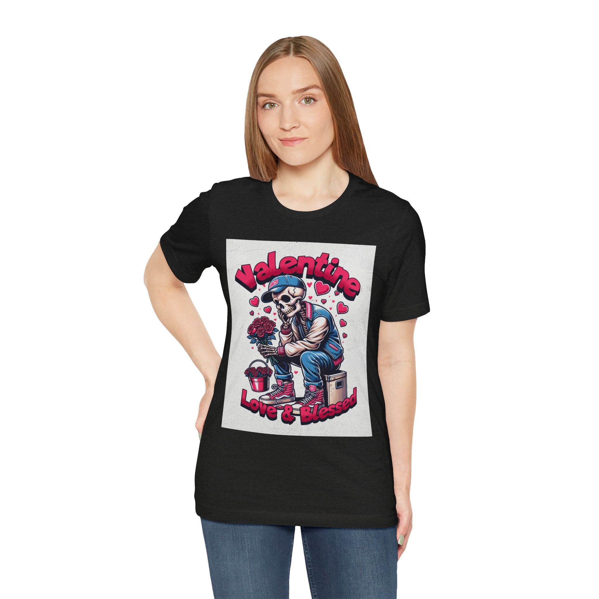 Valentine Skull T-Shirt – "Love & Blessed" Gothic Valentine Tee
