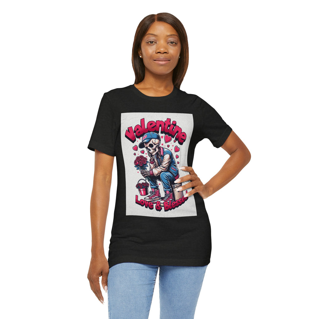 Valentine Skull T-Shirt – "Love & Blessed" Gothic Valentine Tee