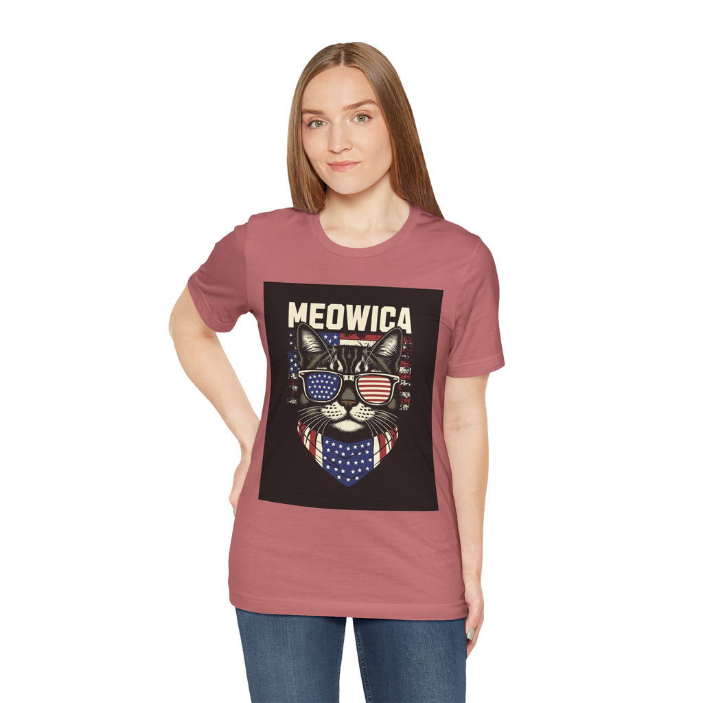 Meowica Cat Tee — Patriotic USA Flag Sunglasses Graphic T-Shirt