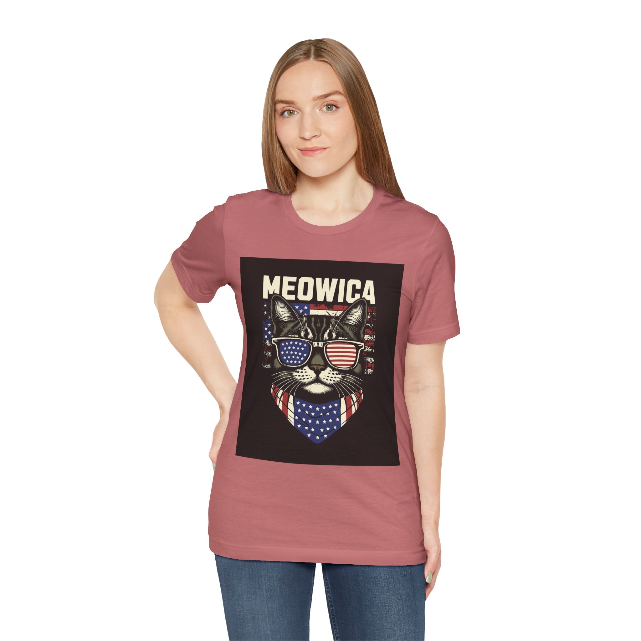 Meowica Cat Tee — Patriotic USA Flag Sunglasses Graphic T-Shirt