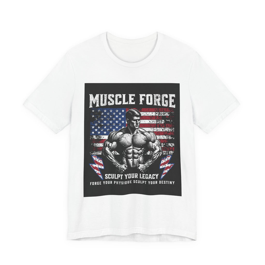 Muscle Forge American Flag Gym Tee — "Sculpt Your Legacy" Fitness T-Shirt