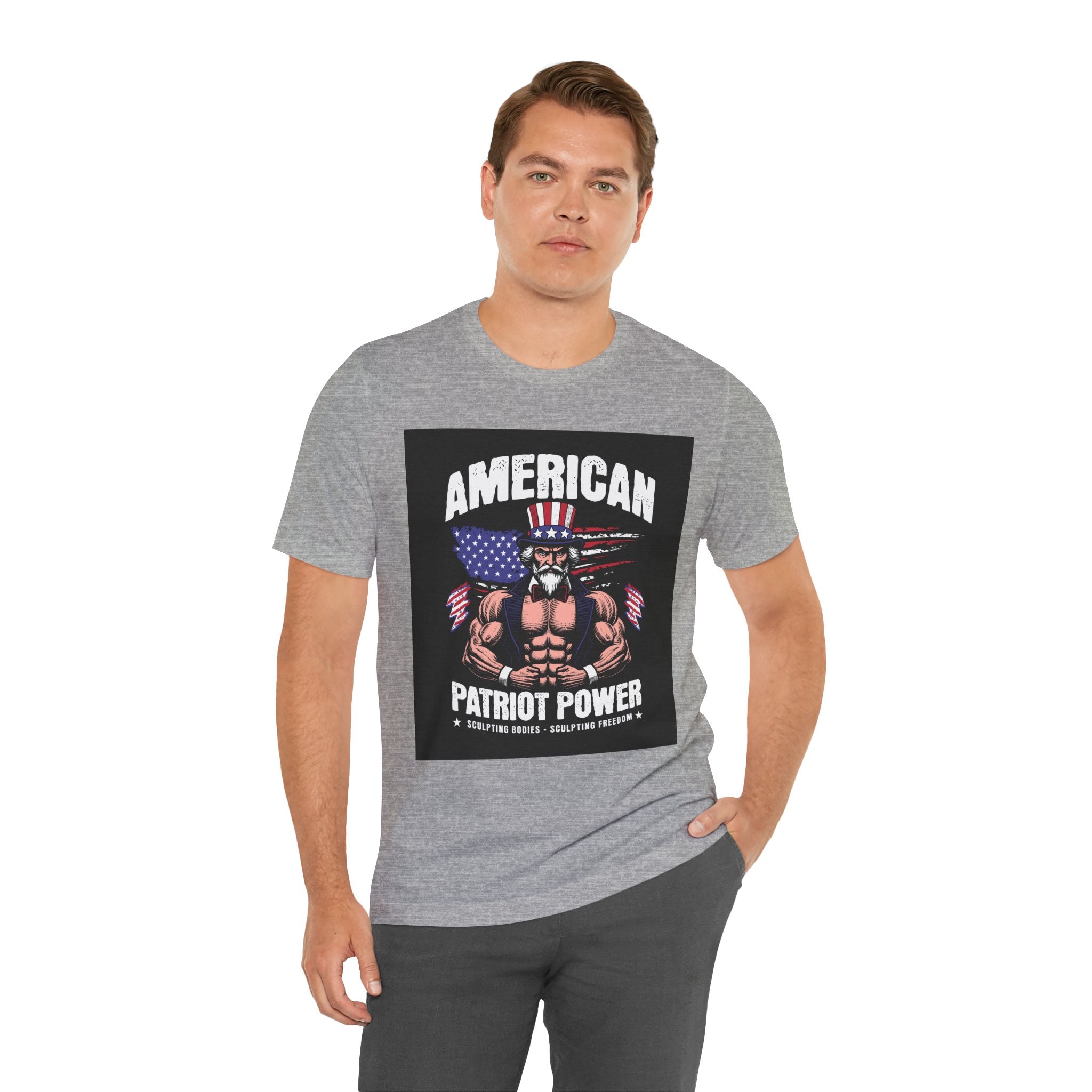 Patriot Power T-Shirt — American Flag Uncle Sam Muscle Graphic Tee
