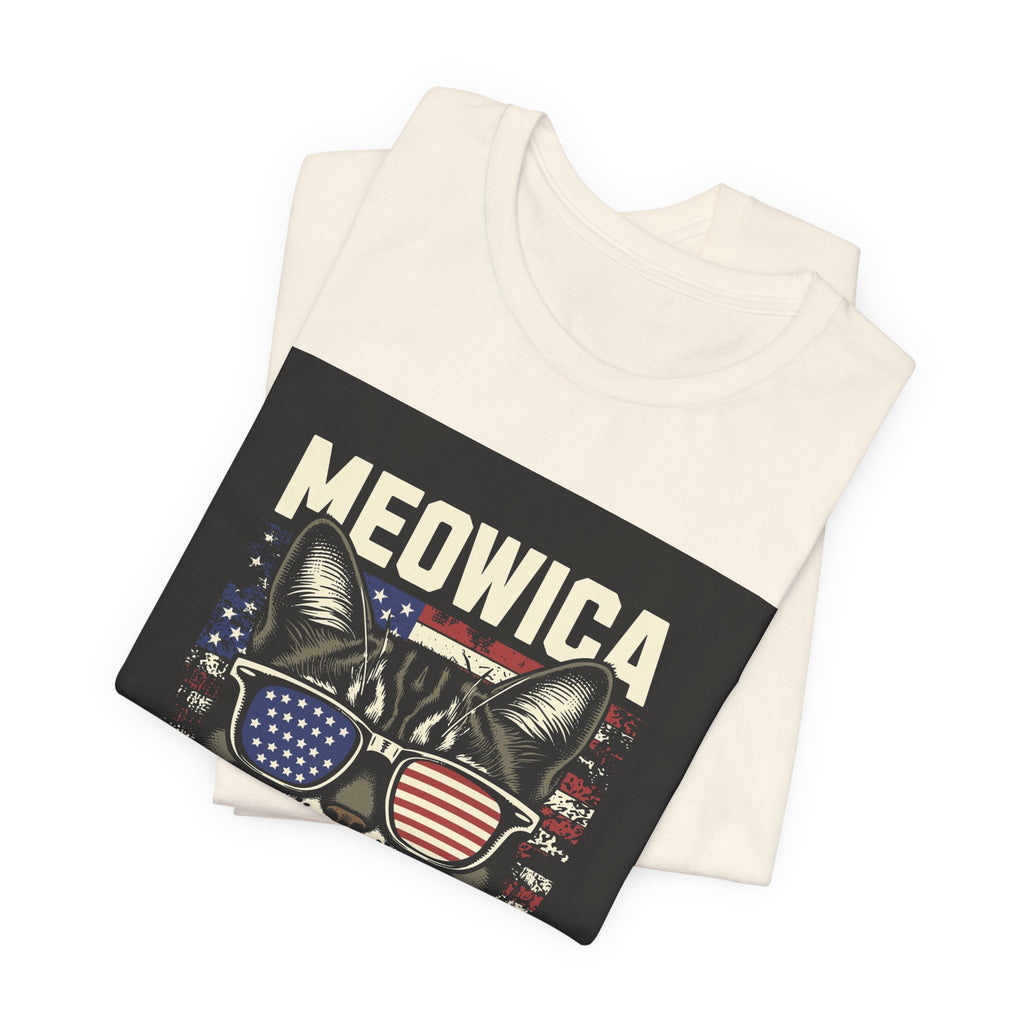Meowica Cat Tee — Patriotic USA Flag Sunglasses Graphic T-Shirt