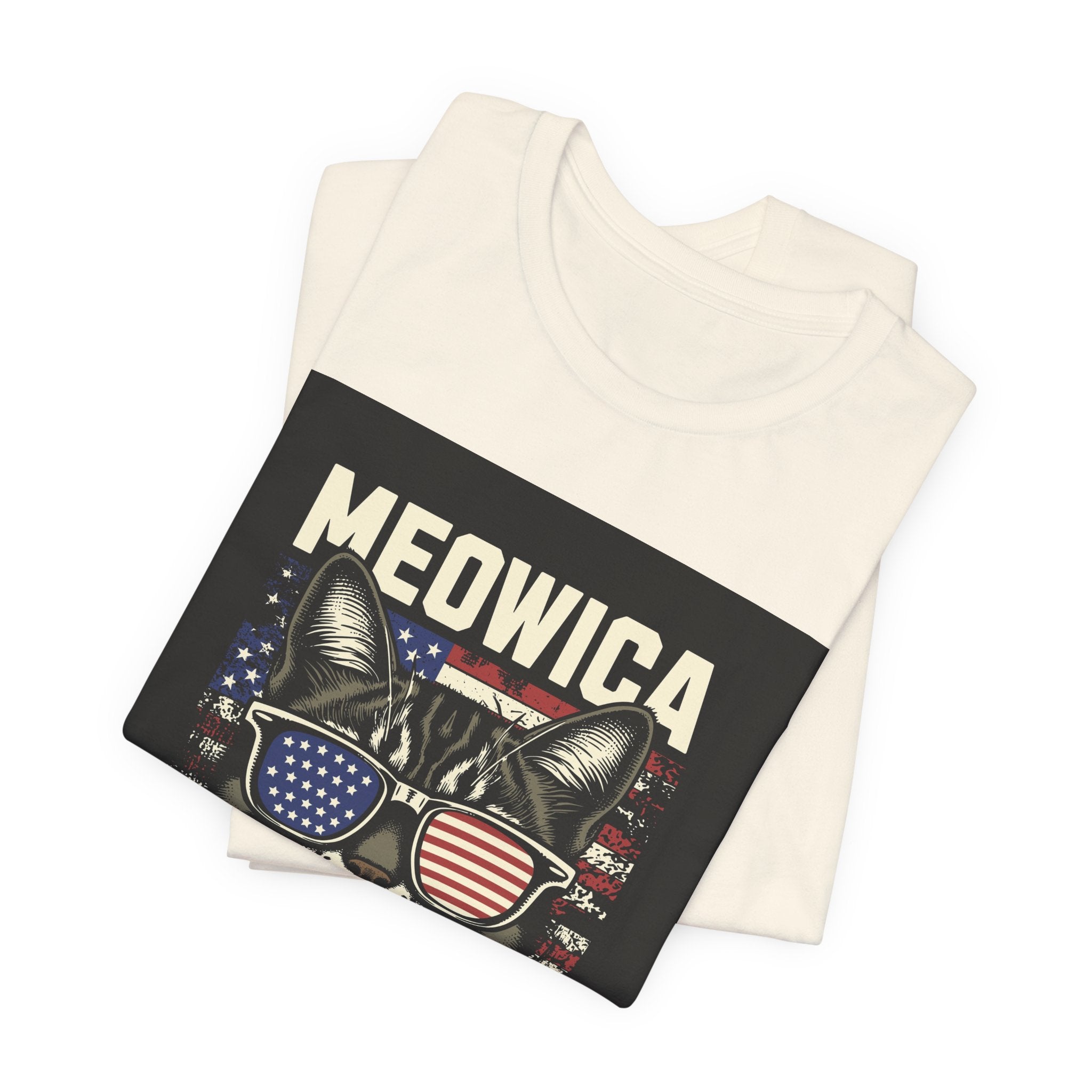 Meowica Cat Tee — Patriotic USA Flag Sunglasses Graphic T-Shirt