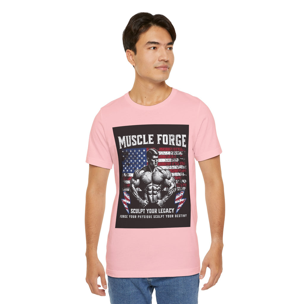 Muscle Forge American Flag Gym Tee — "Sculpt Your Legacy" Fitness T-Shirt