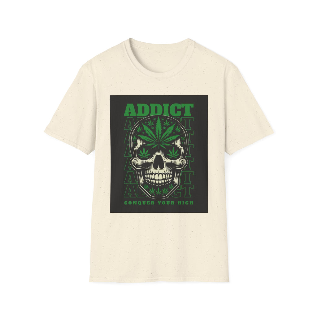 T‑Shirt — "Addict" Skull with Cannabis Leaf Graphic
