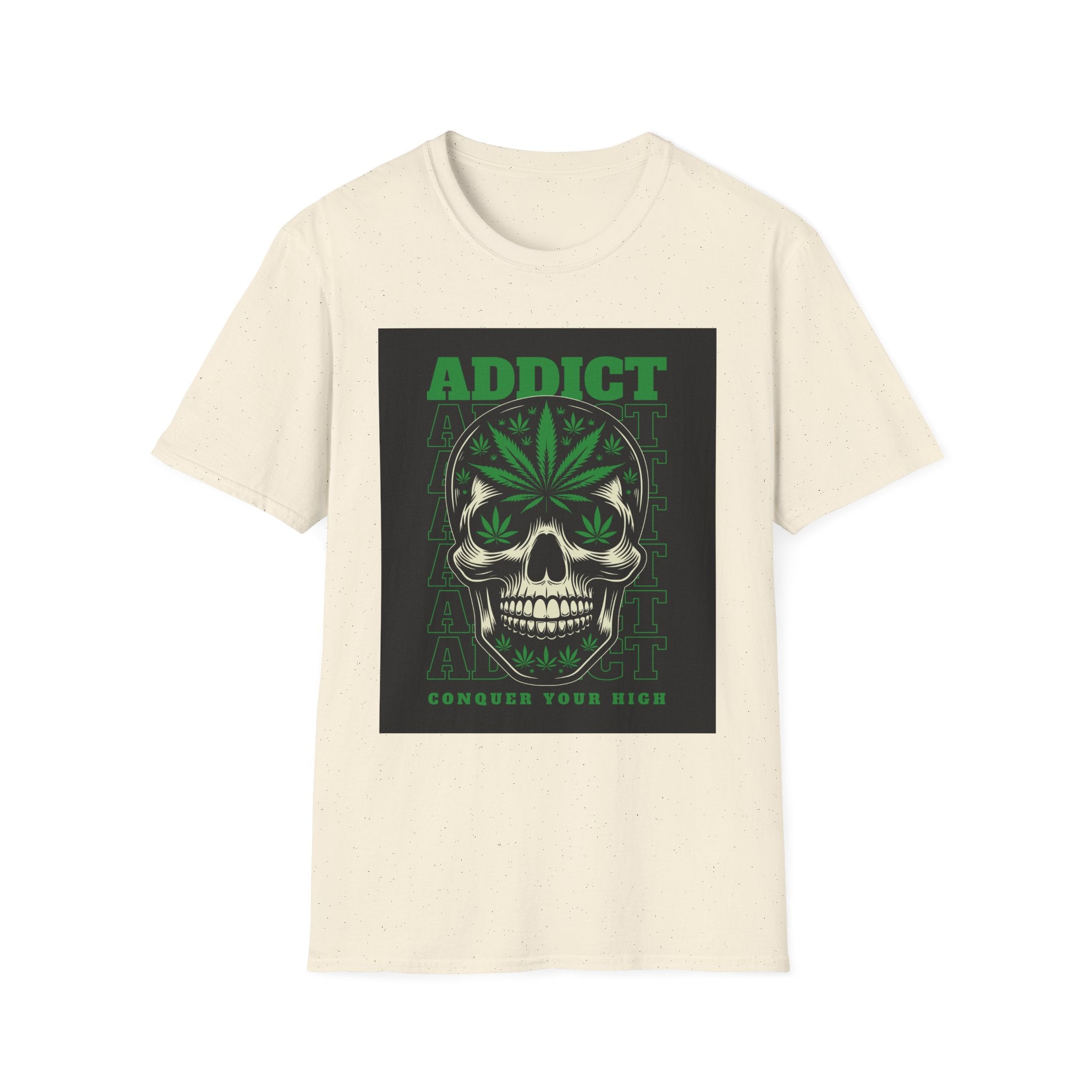 T‑Shirt — "Addict" Skull with Cannabis Leaf Graphic