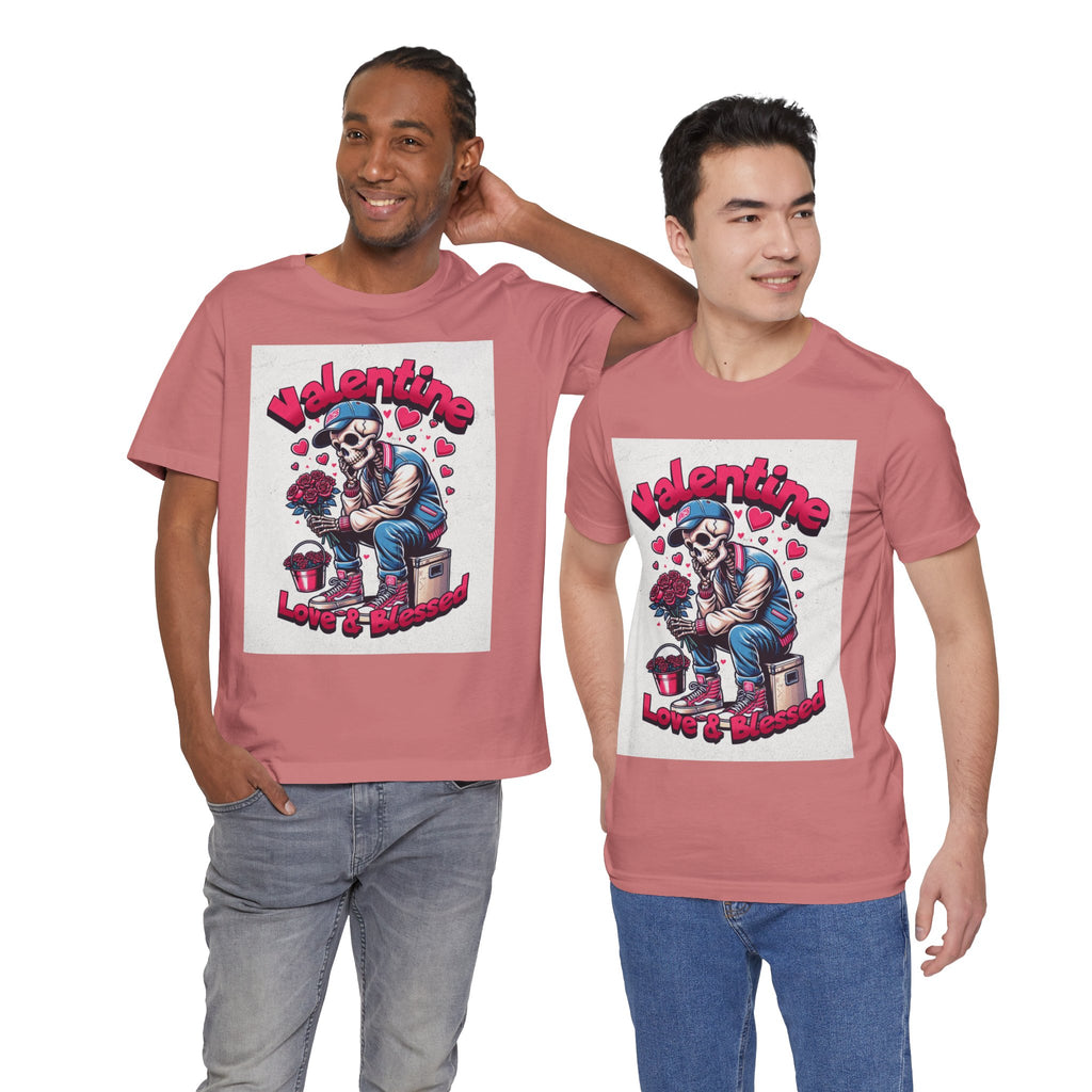 Valentine Skull T-Shirt – "Love & Blessed" Gothic Valentine Tee