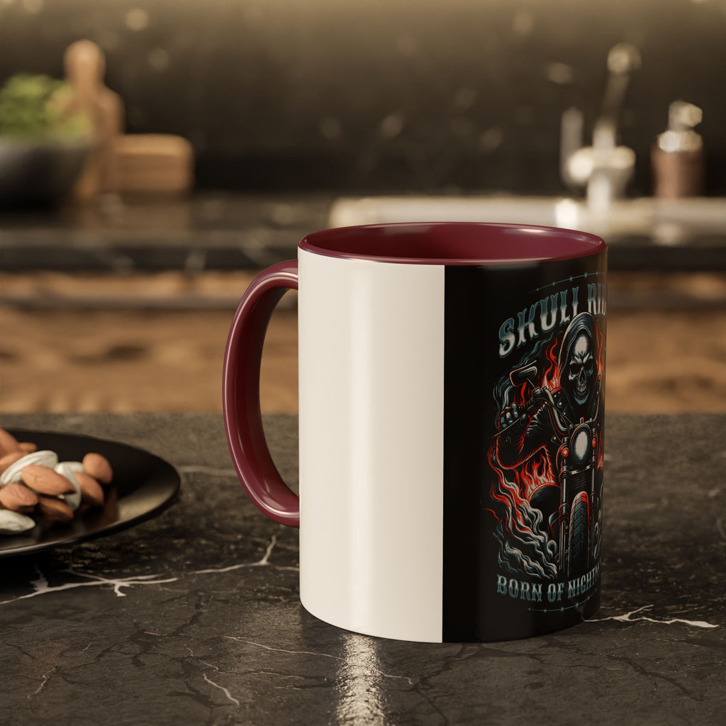 Skull Rider Motorcycle Mug – "Born of Nightmares" Biker Coffee Cup (11oz/15oz)