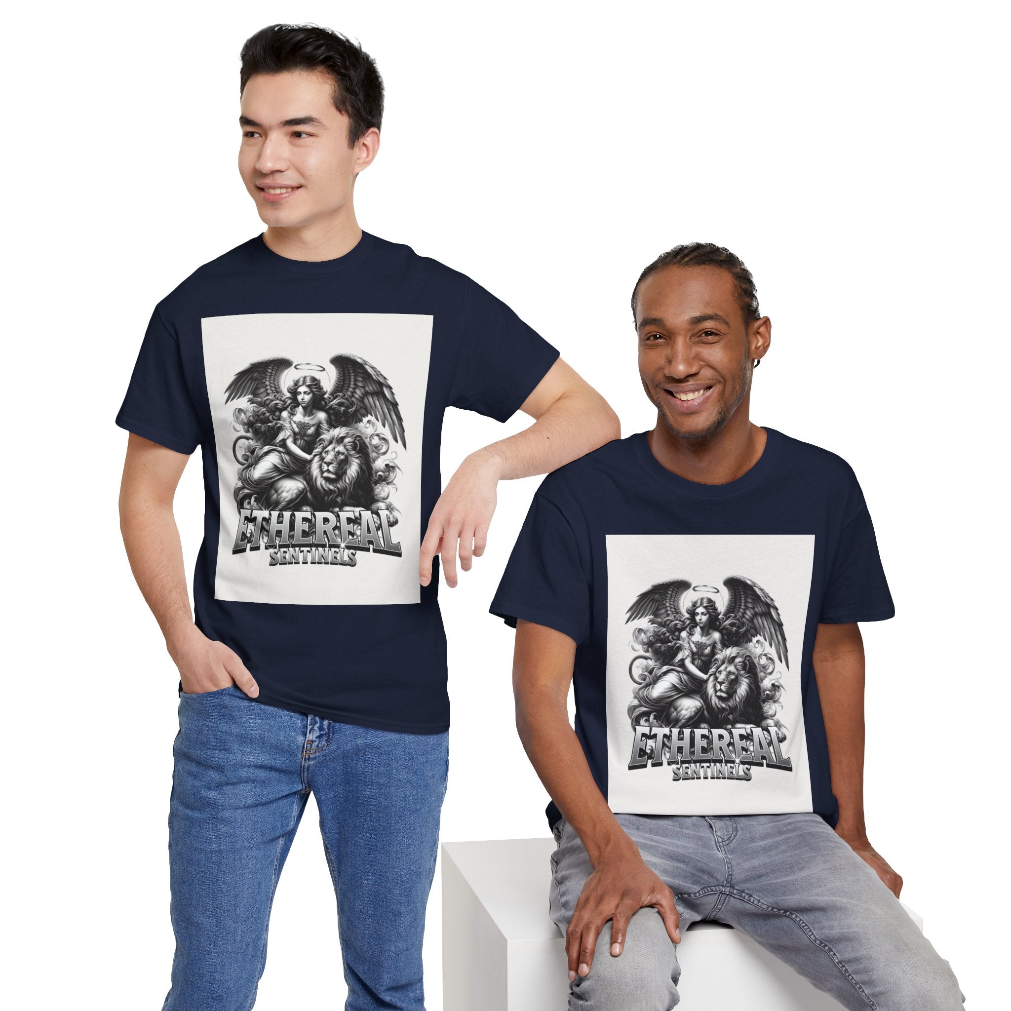 Angel & Lion Graphic Tee — "Ethereal" Vintage Gothic Streetwear