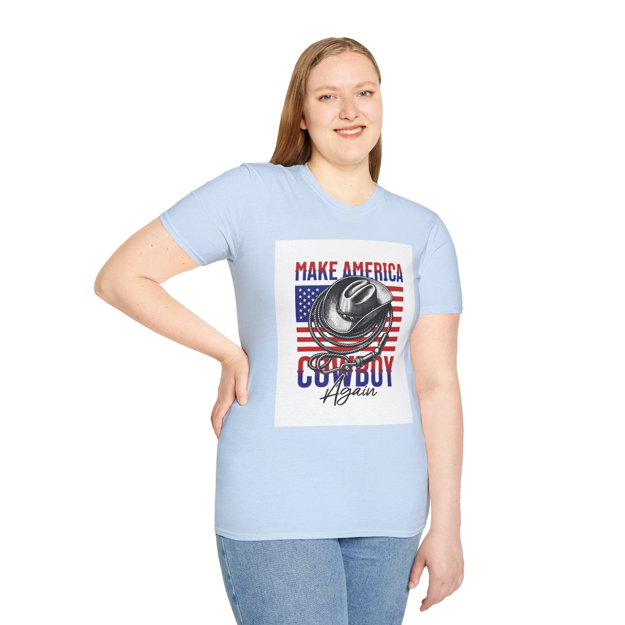 Make America Cowboy Again T-Shirt — Patriotic Western Flag Tee