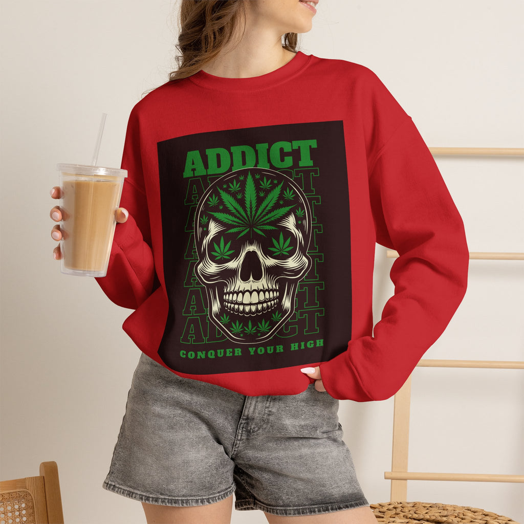 Skull & Cannabis 'Addict' Crewneck Sweatshirt — Conquer Your High Graphic Sweatshirt