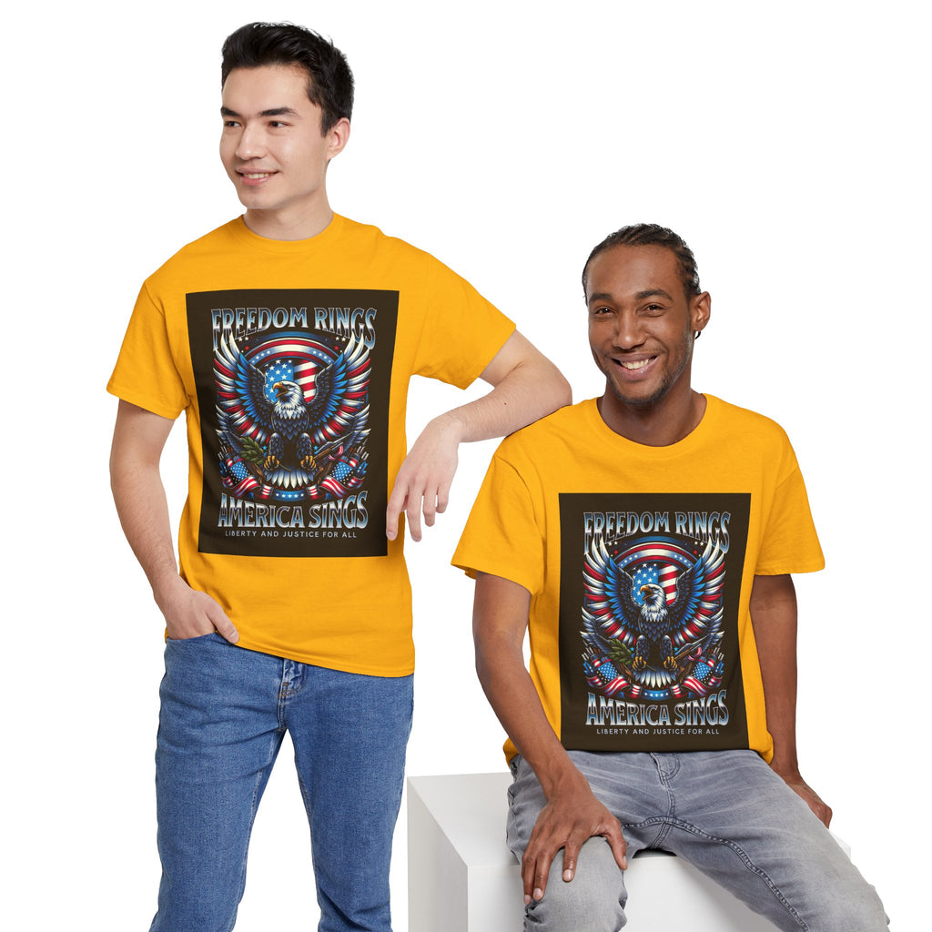 Eagle & American Flag Tee — "Freedom Rings, America Sings" Patriotic T-Shirt