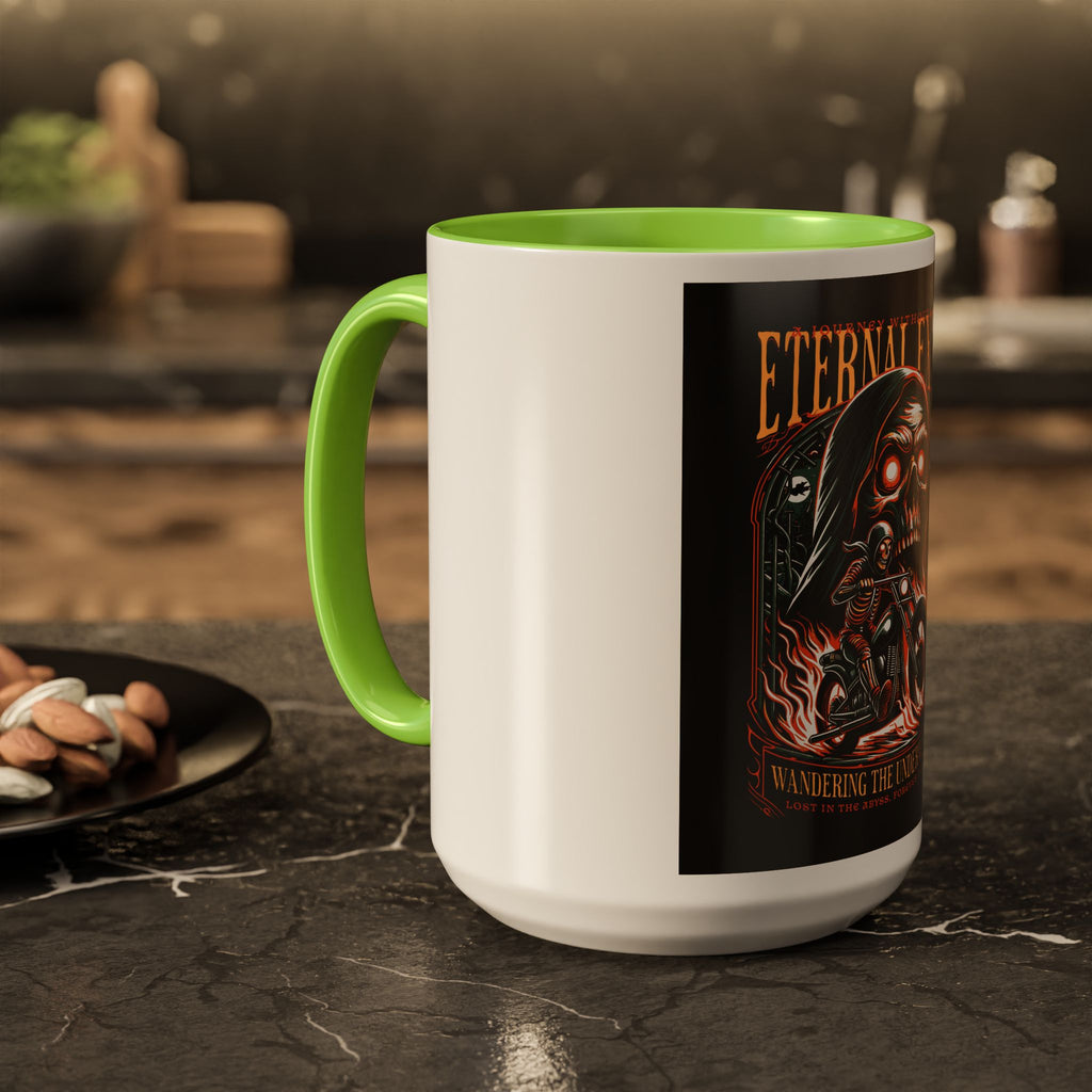 Eternal Exile Skull Biker Mug — Gothic Motorcycle Coffee Cup (11oz/15oz)