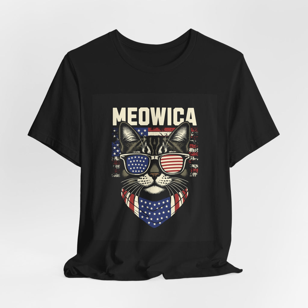 Meowica Cat Tee — Patriotic USA Flag Sunglasses Graphic T-Shirt