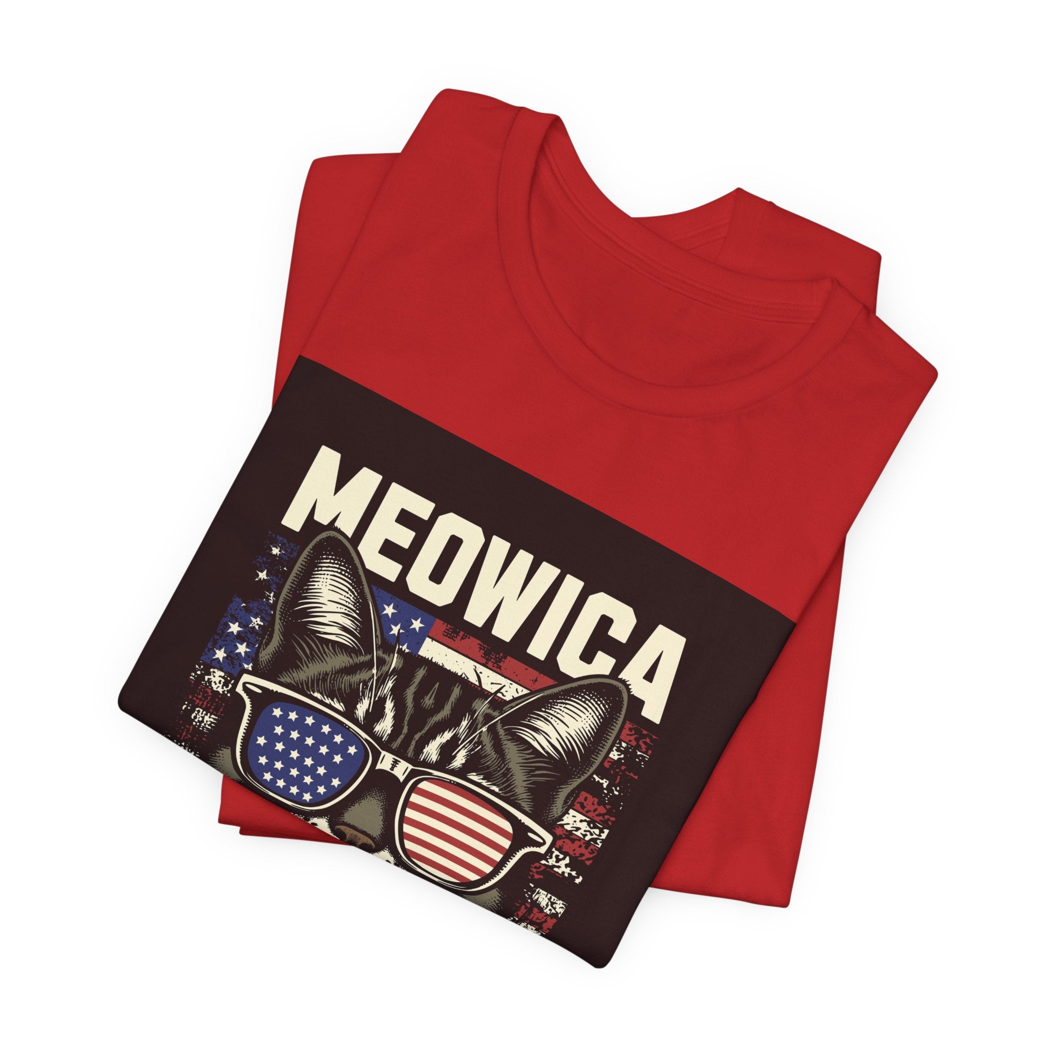 Meowica Cat Tee — Patriotic USA Flag Sunglasses Graphic T-Shirt