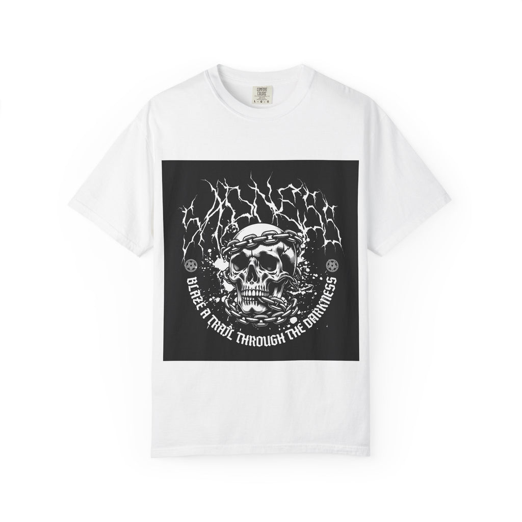 Graphic T-Shirt — 'Break a Path Through the Darkness' Skull Lightning Design