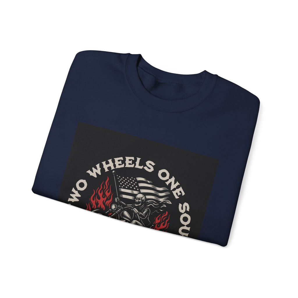 Motorcycle Crewneck Sweatshirt - "Two Wheels One Soul" Vintage Bike Graphic