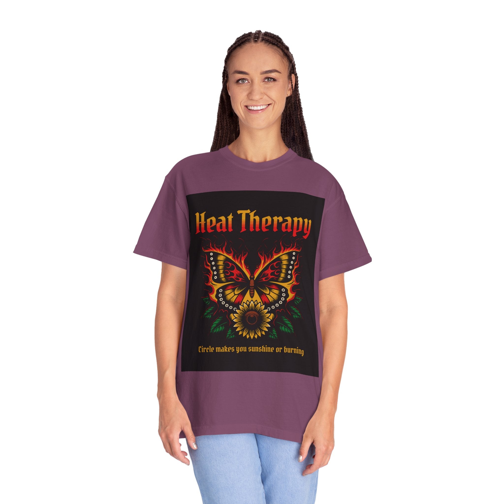 Heat Therapy Butterfly T-Shirt — Retro Floral Sunflower Design