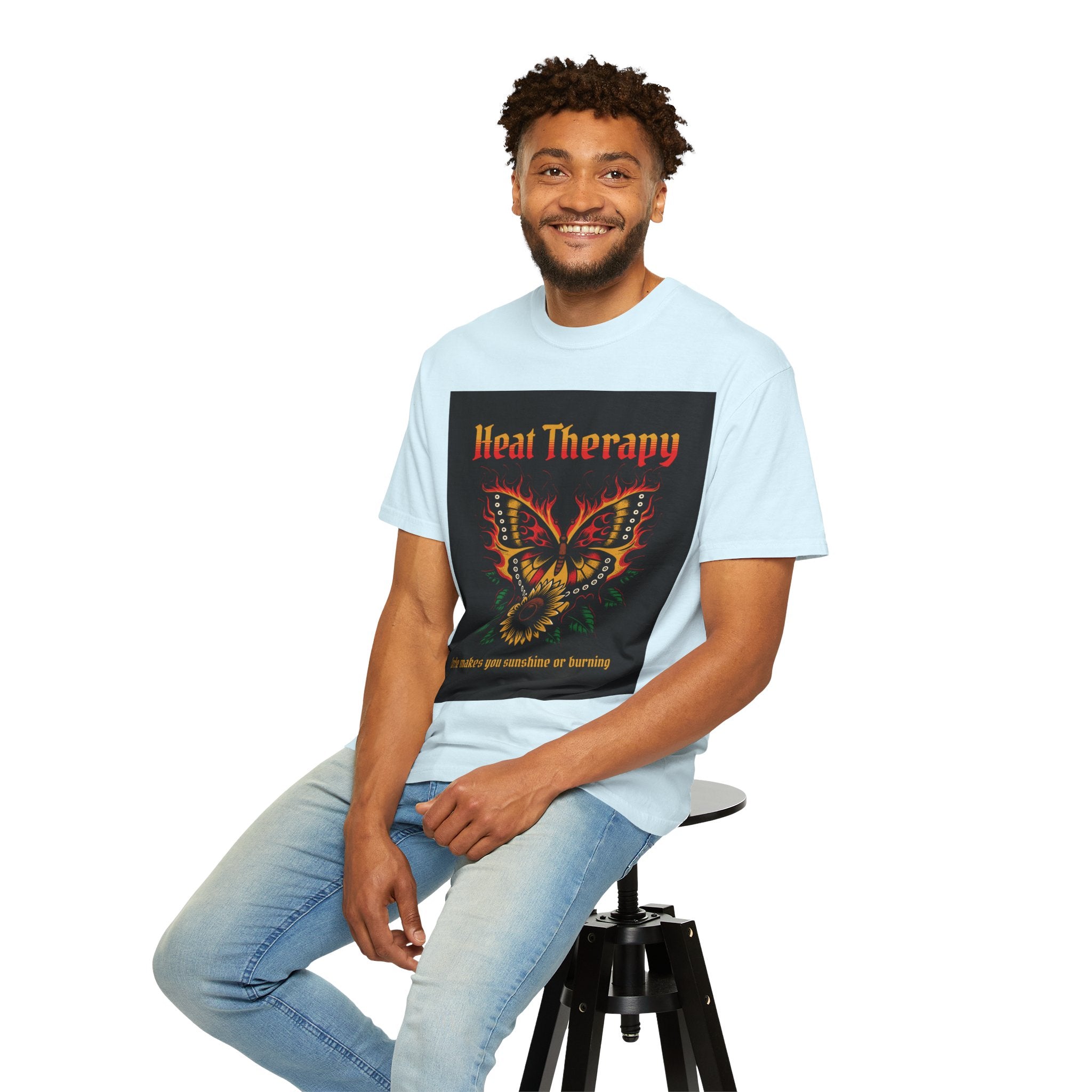 Heat Therapy Butterfly T-Shirt — Retro Floral Sunflower Design