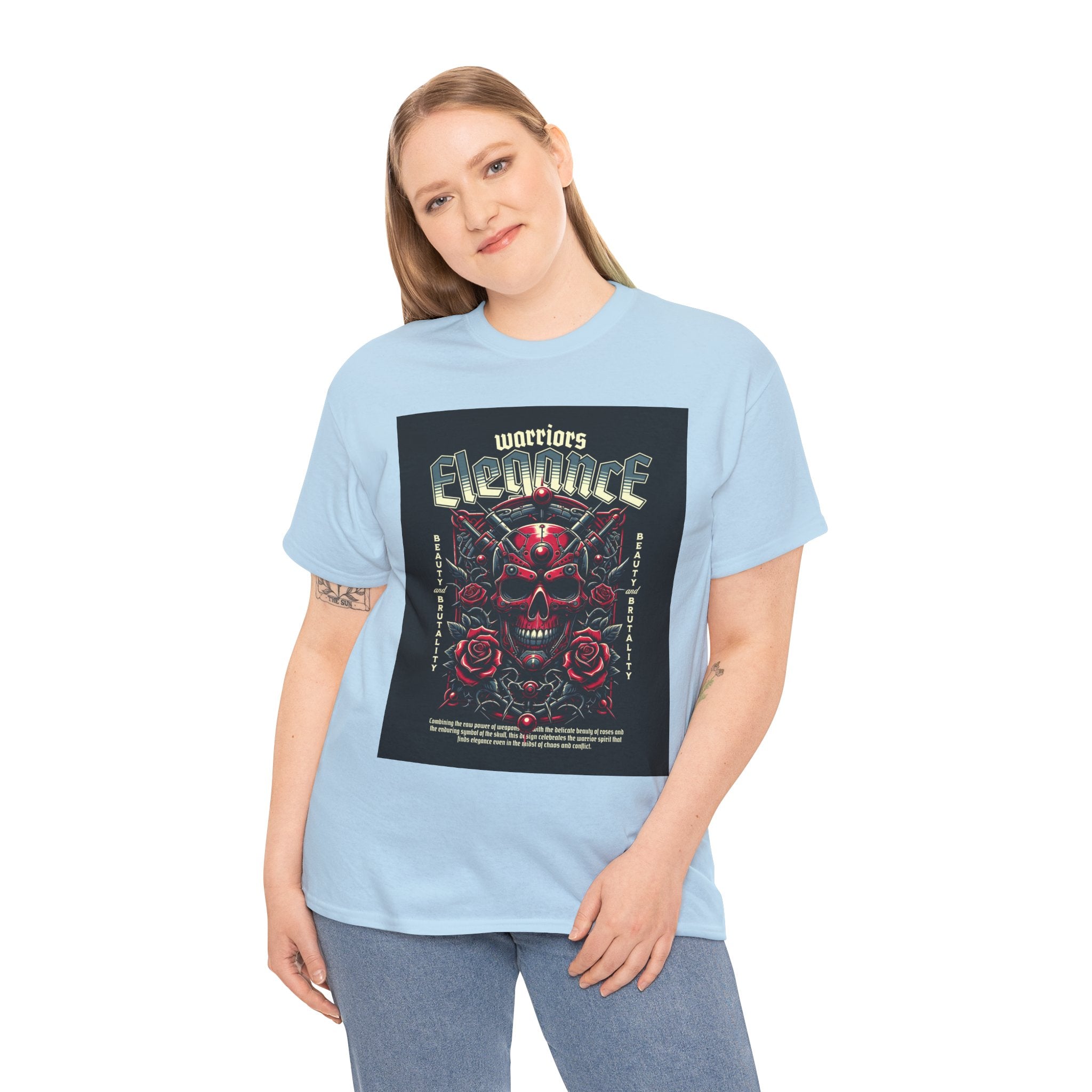 Warriors Electric Skull T‑Shirt — Red Skull & Roses Rock Graphic Tee