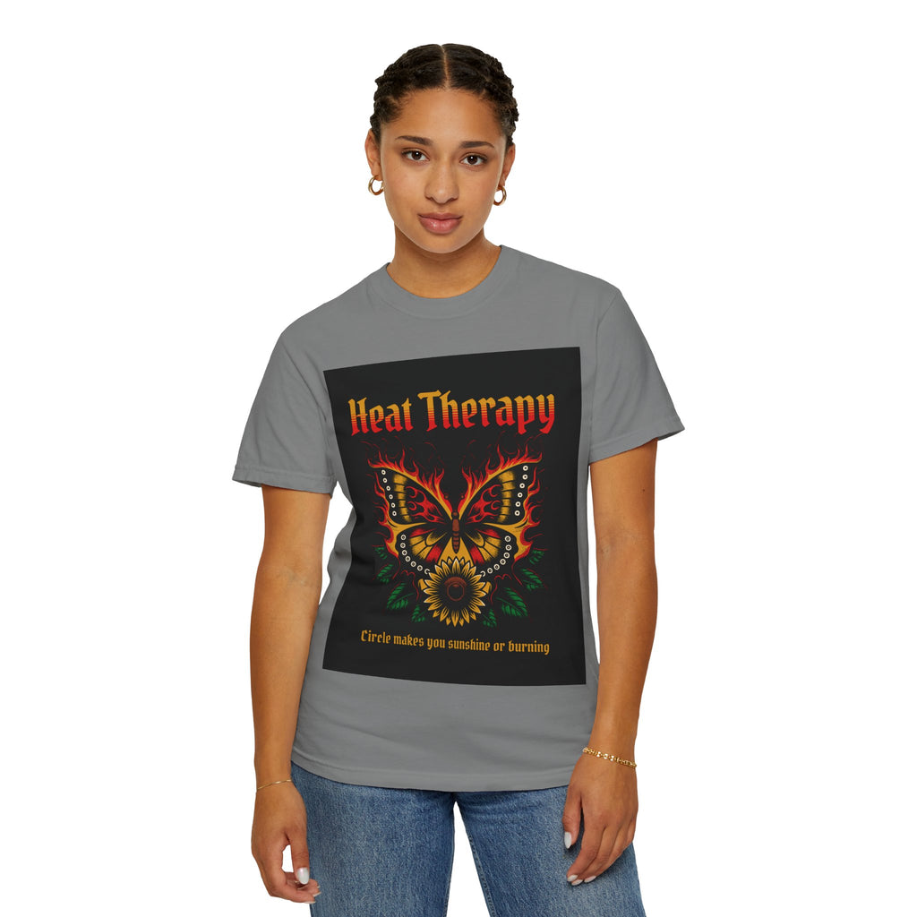 Heat Therapy Butterfly T-Shirt — Retro Floral Sunflower Design