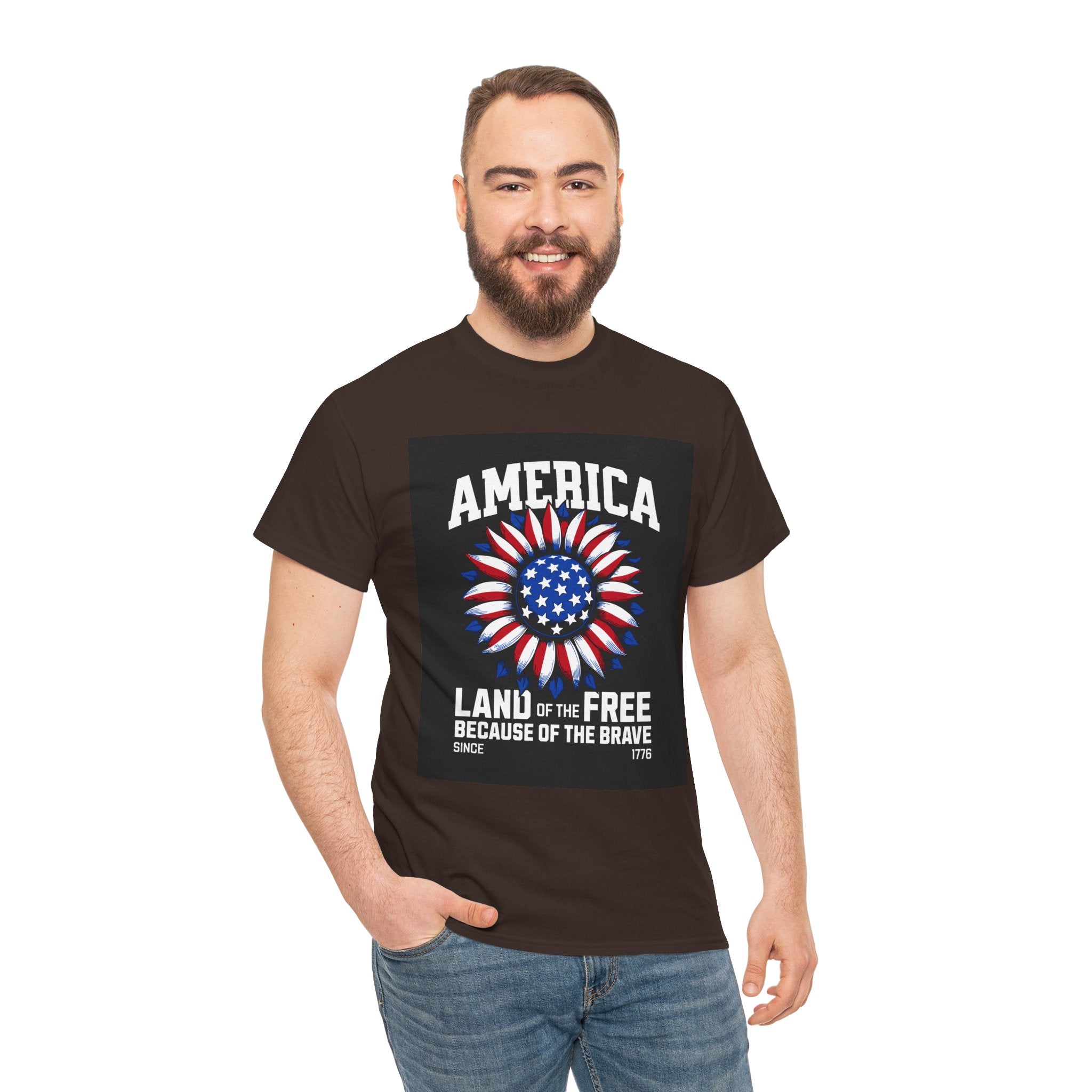 Patriotic America Tee — "Land of the Free Because of the Brave" Cotton T-Shirt