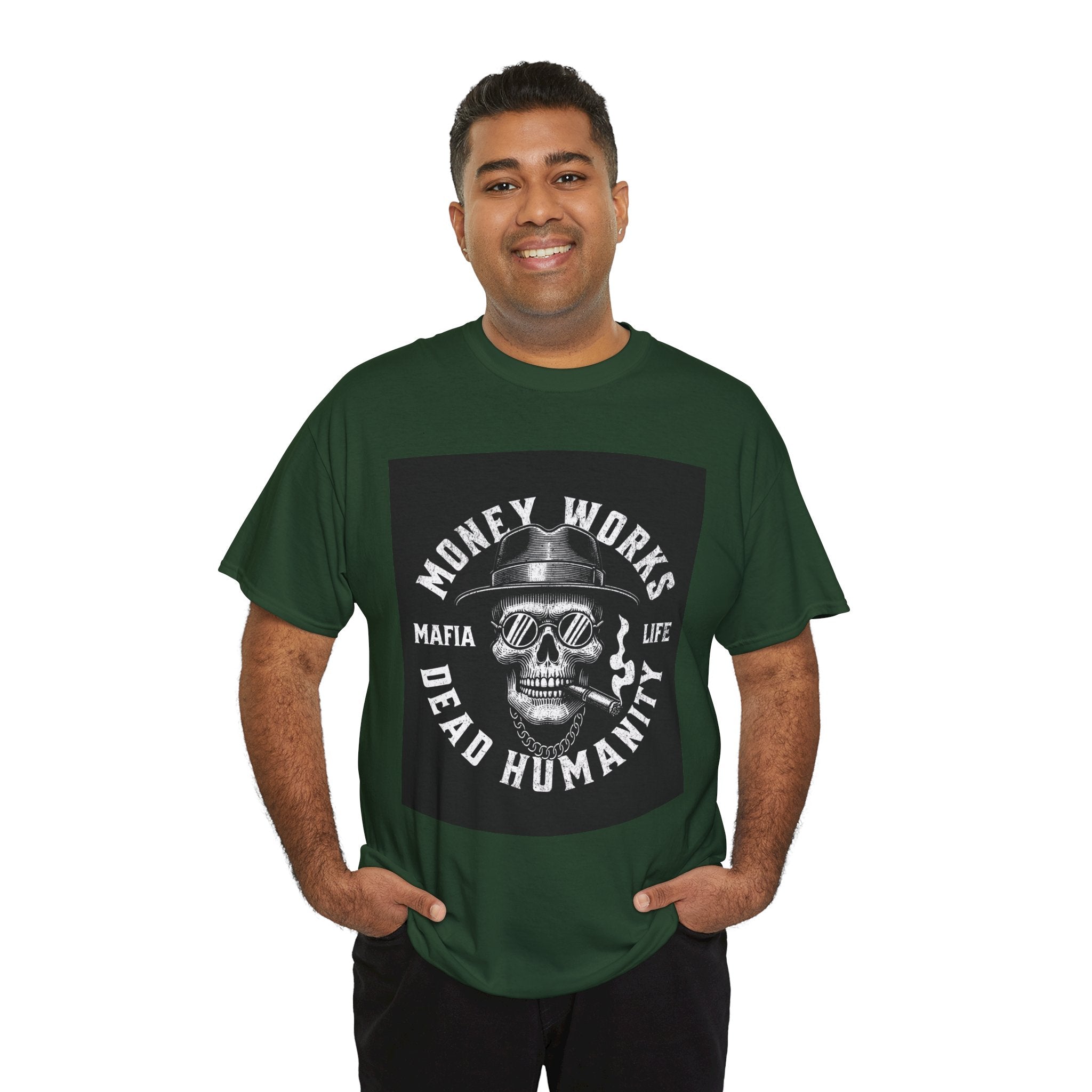 Money Works Dead Humanity Skull Tee
