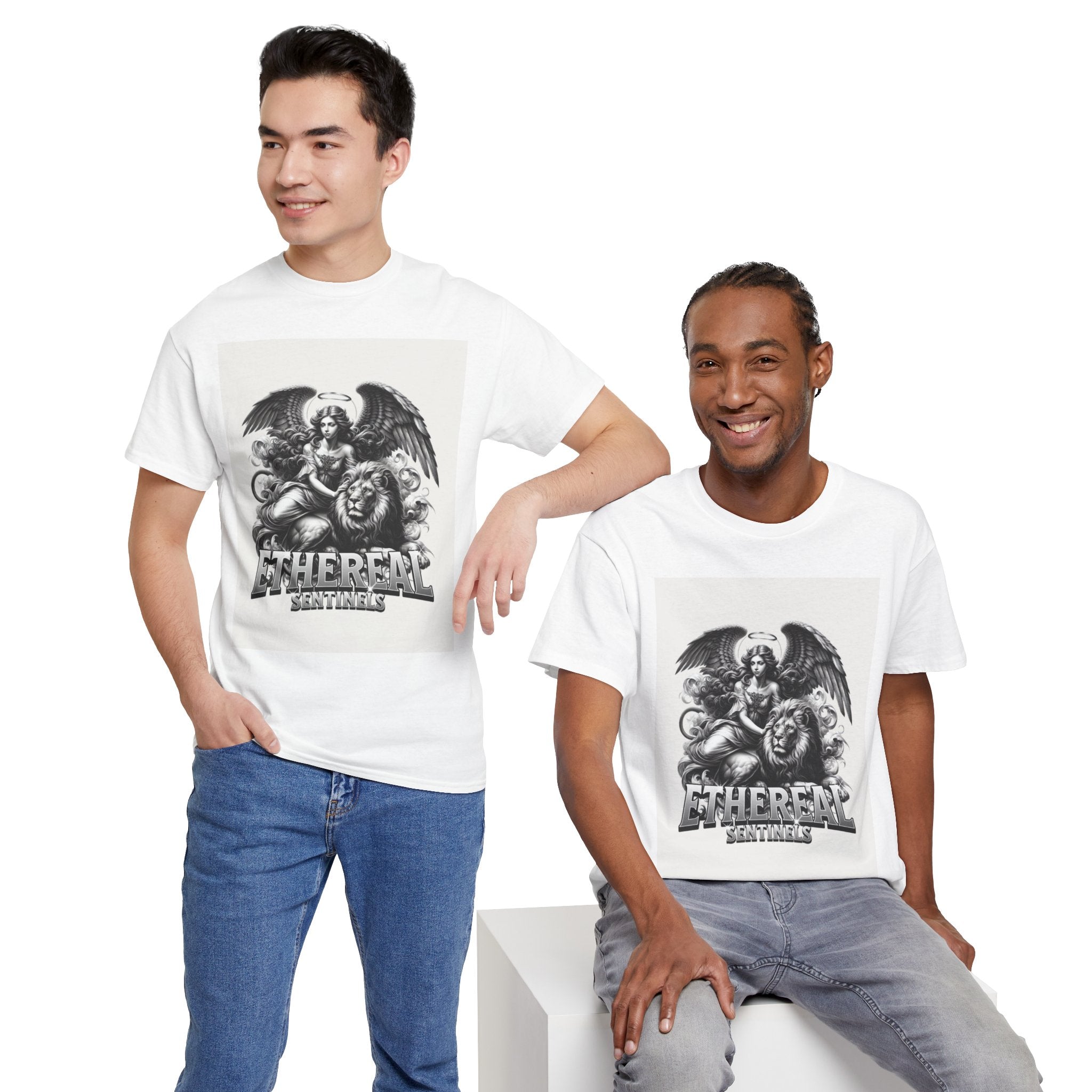 Angel & Lion Graphic Tee — "Ethereal" Vintage Gothic Streetwear