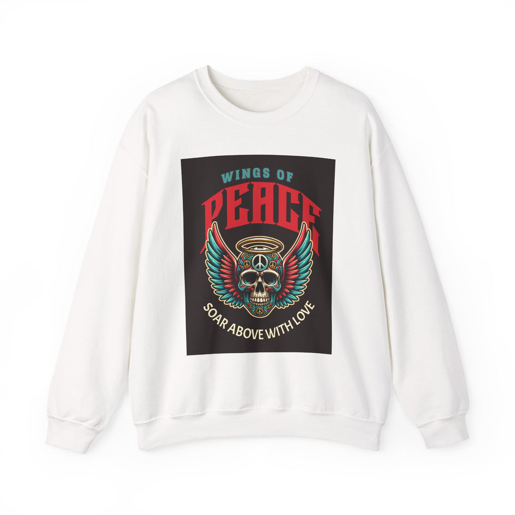 Wings of Peace Skull Crewneck Sweatshirt — Soar Above With Love Graphic