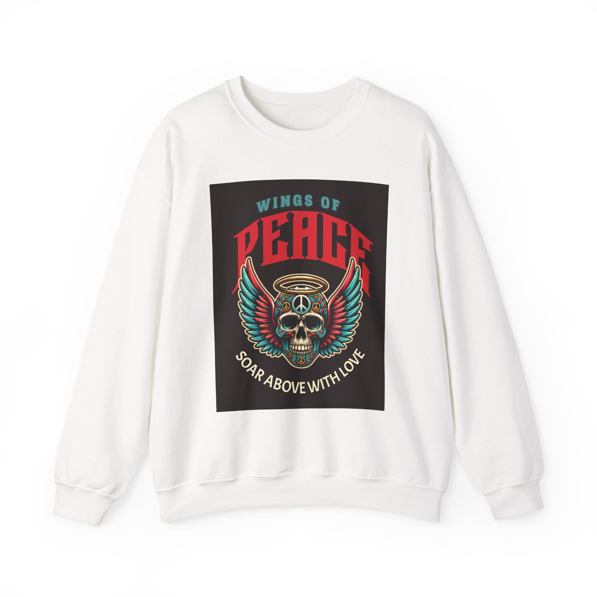 Wings of Peace Skull Crewneck Sweatshirt — Soar Above With Love Graphic