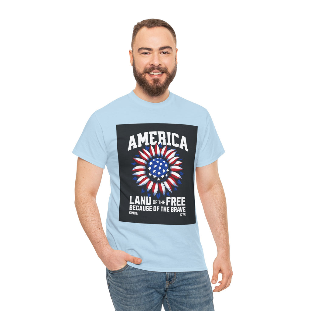Patriotic America Tee — "Land of the Free Because of the Brave" Cotton T-Shirt