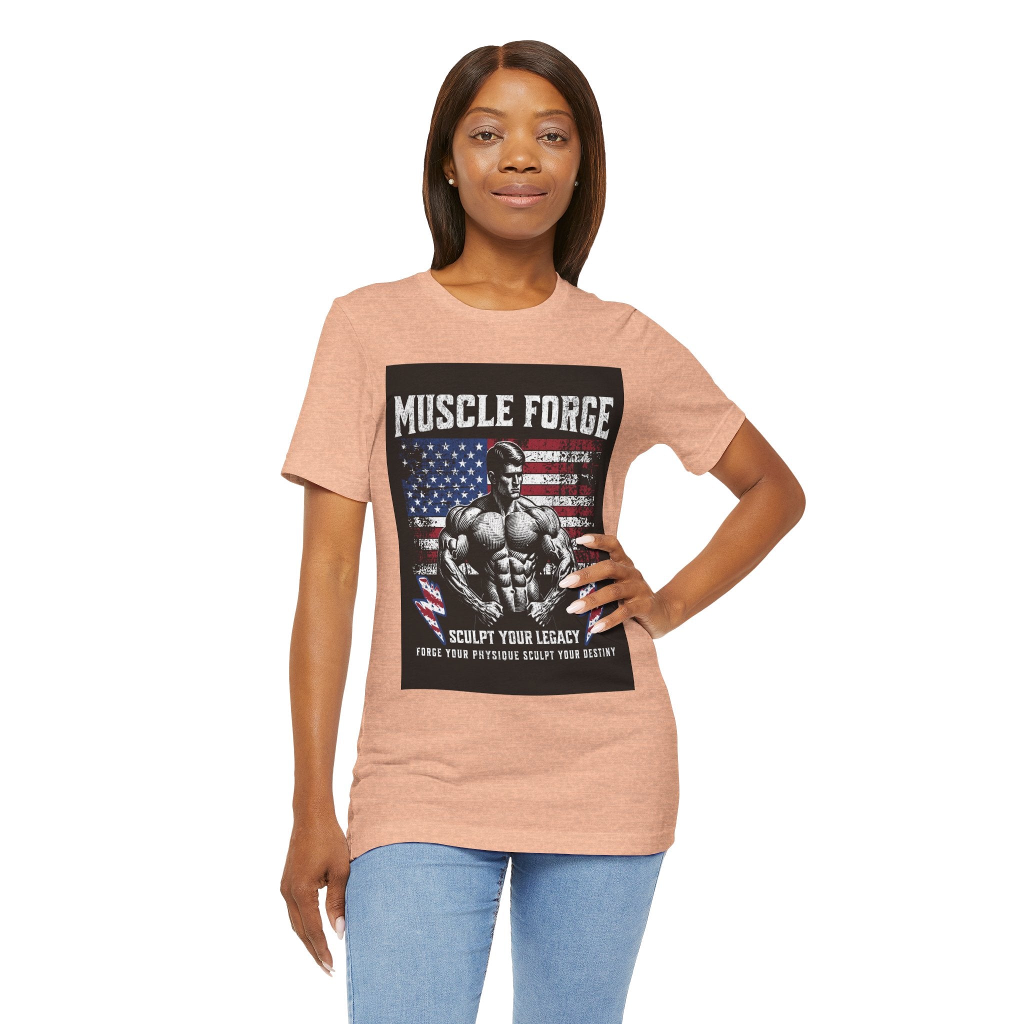 Muscle Forge American Flag Gym Tee — "Sculpt Your Legacy" Fitness T-Shirt