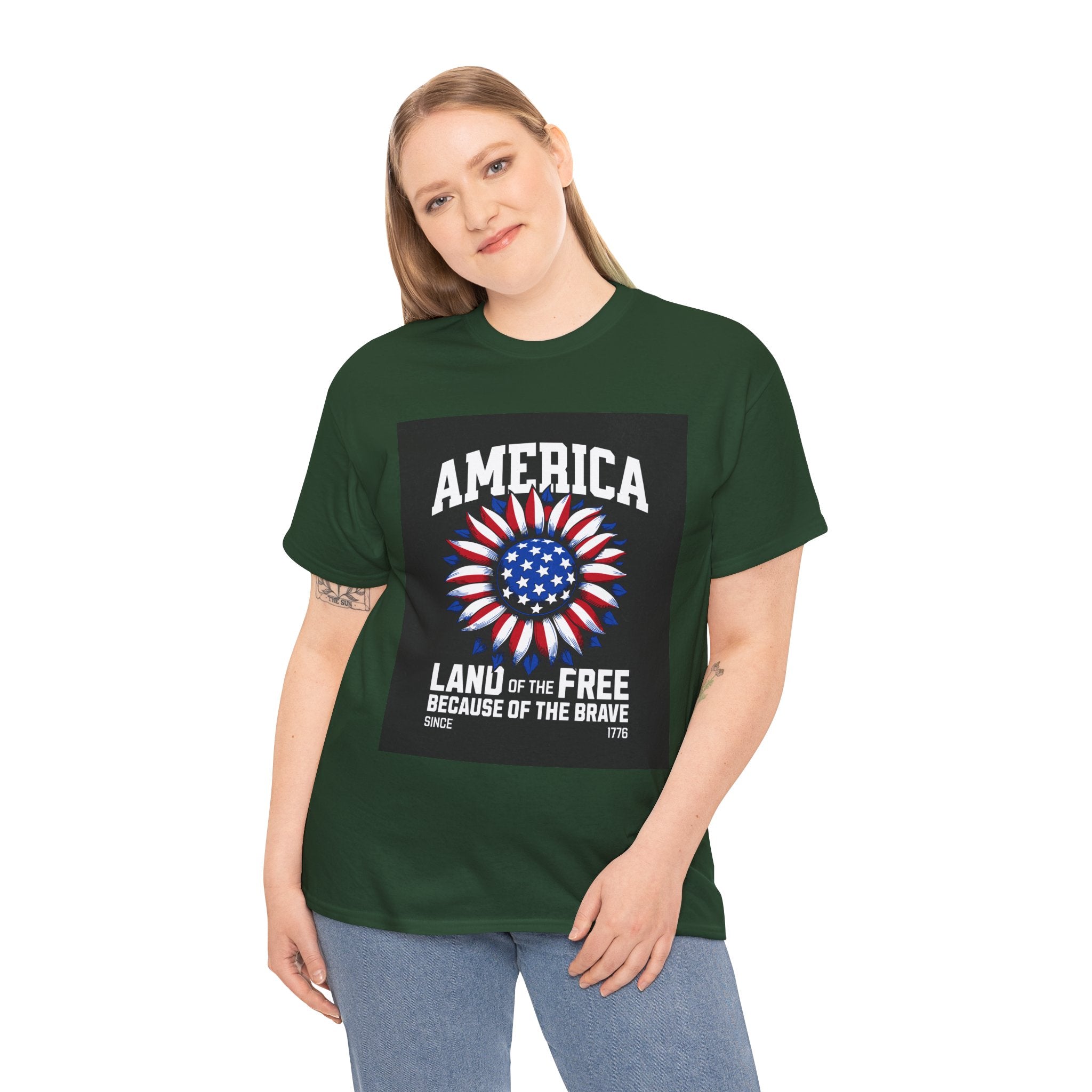 Patriotic America Tee — "Land of the Free Because of the Brave" Cotton T-Shirt