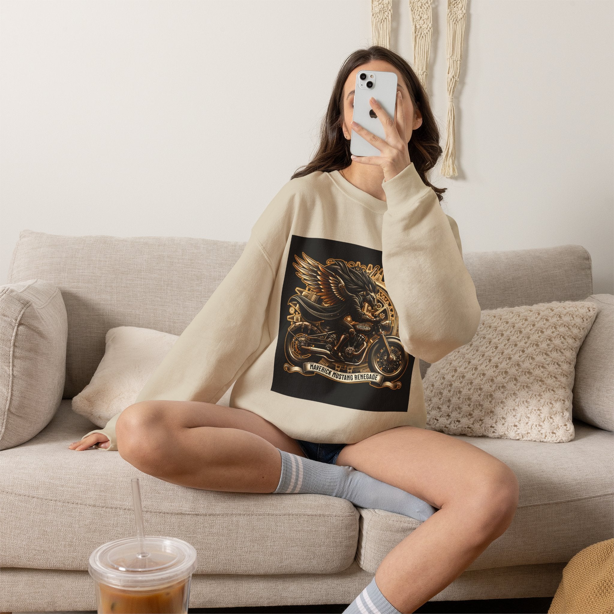 Motorcycle Eagle Crewneck Sweatshirt – "Liberty Rider" Vintage Biker Graphic