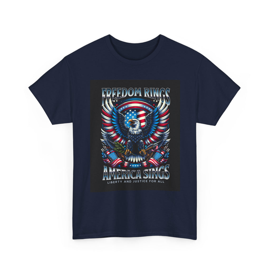 Eagle & American Flag Tee — "Freedom Rings, America Sings" Patriotic T-Shirt