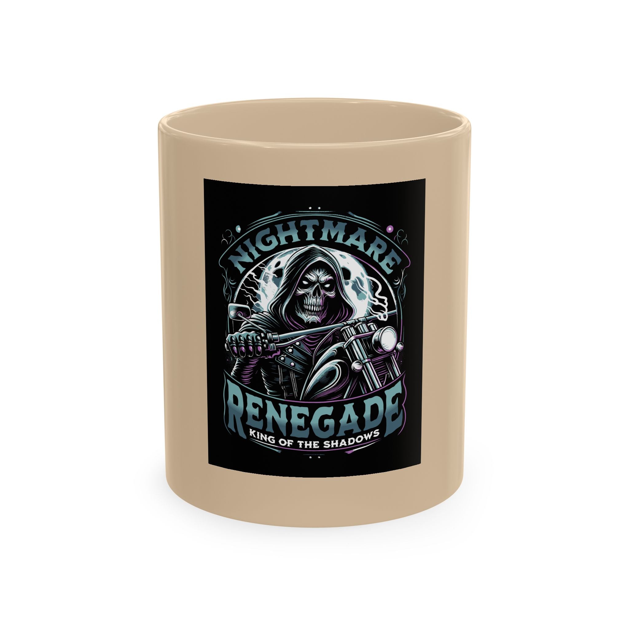 Nightmare Renegade Ceramic Mug — Grim Reaper Biker "King of the Shadows" Coffee Cup