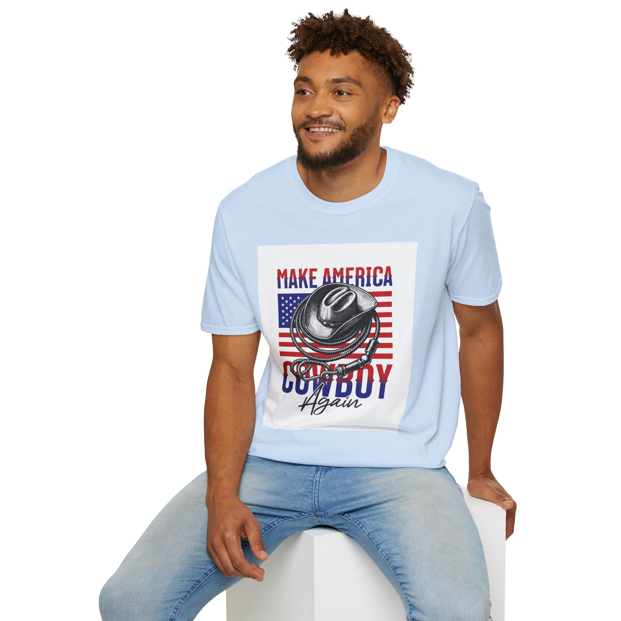 Make America Cowboy Again T-Shirt — Patriotic Western Flag Tee